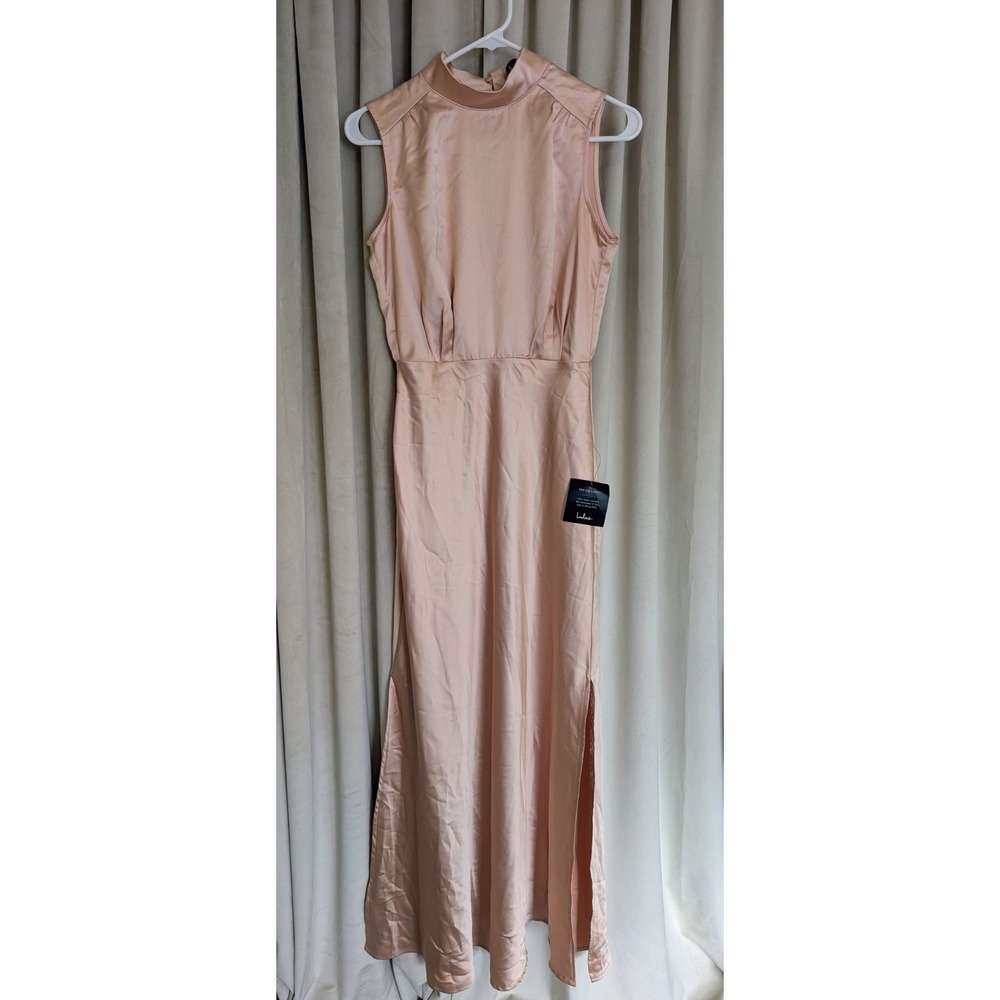 Lulus Blush Pink Satin Sleeveless Maxi Dress Button Side Slit XS